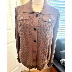 Carlisle Cotton Cashmere Chunky Sweater SZ Large Coffee Brown Quartz NEW $298